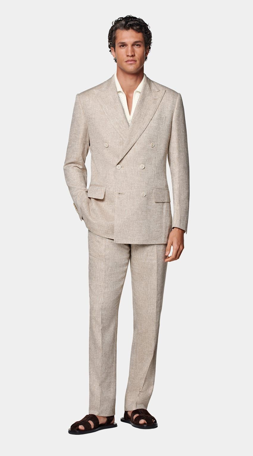 Oatmeal double-breasted linen suit